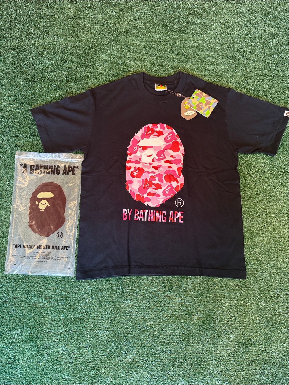 Bape Black Tee with Pink Camo Ape Head